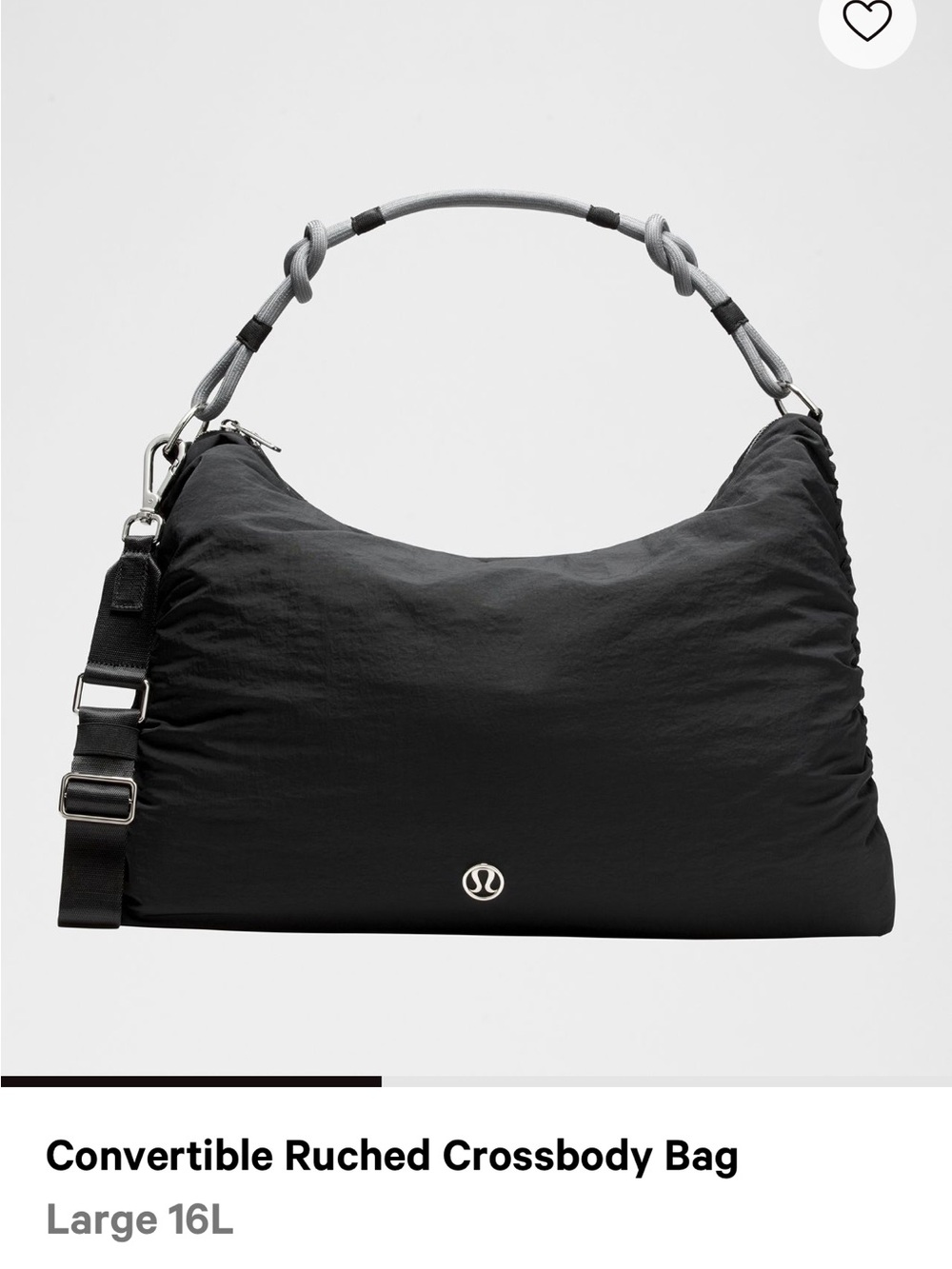 lululemon athletica Convertible Ruched Crossbody Bag Large 16L in Black